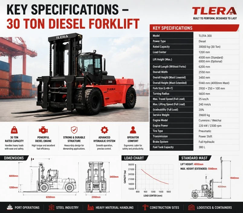 tlera-30ton-diesel-forklift-key-specifications-engine-hydraulic-load-chart-industrial tlera-30ton-diesel-forklift-key-specifications-engine-hydraulic-load-chart-industrial
